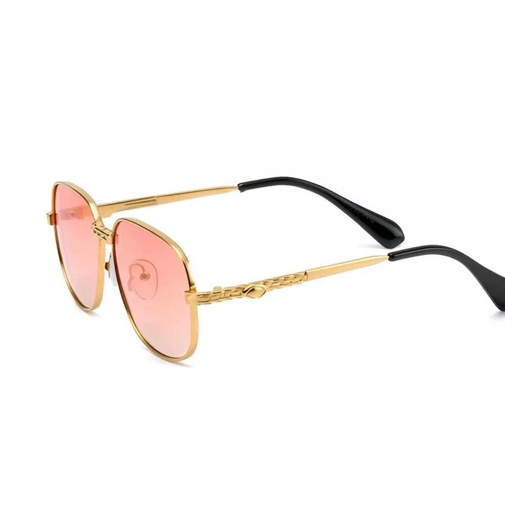 Gold Square Fashion Sunglasses Pink Gradient Lens‎ Retro 70s Braided Temple Mens